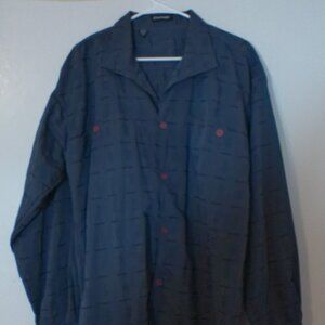 Chams Men’s XL Navy Blue Textured Button Front Shirt Long Sleeve Classic Casual